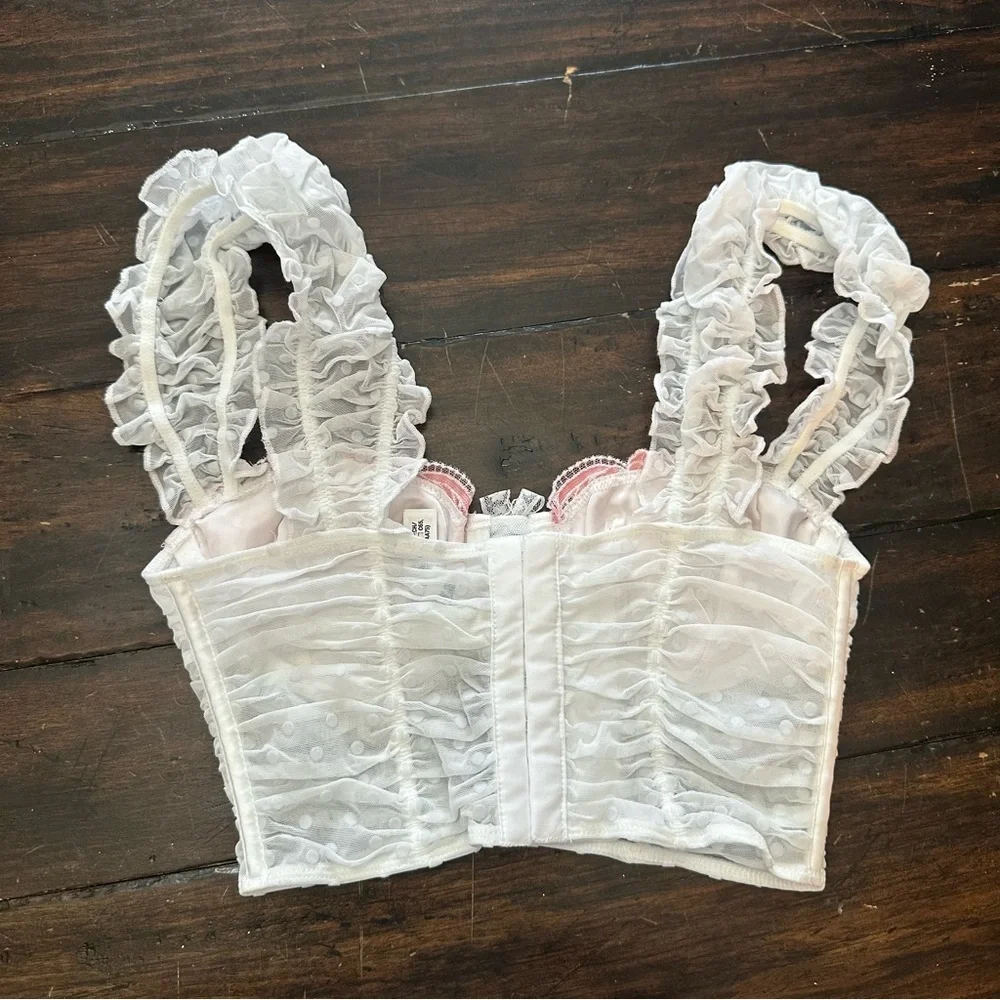 New! For Love And Lemons Tawny White and Pink Lace Crop Top 51427_10